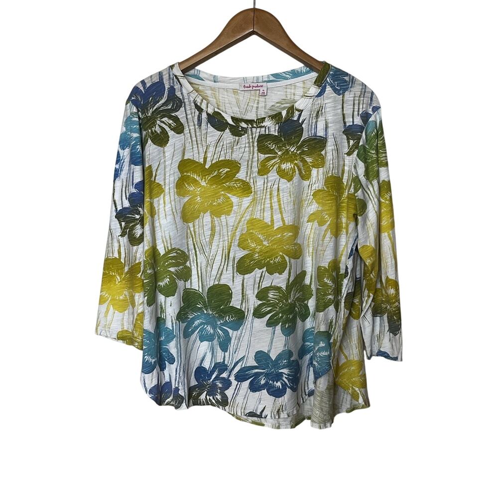 Fresh Produce Floral Top 100% Cotton USA Women’s Sz XL White